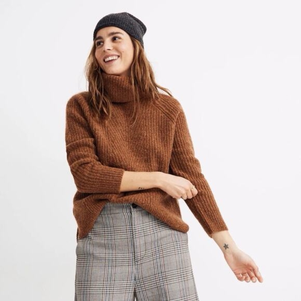 Madewell Mercer Turtleneck Sweater in Coziest Yarn in Brown Heather Cider - Picture 1 of 10
